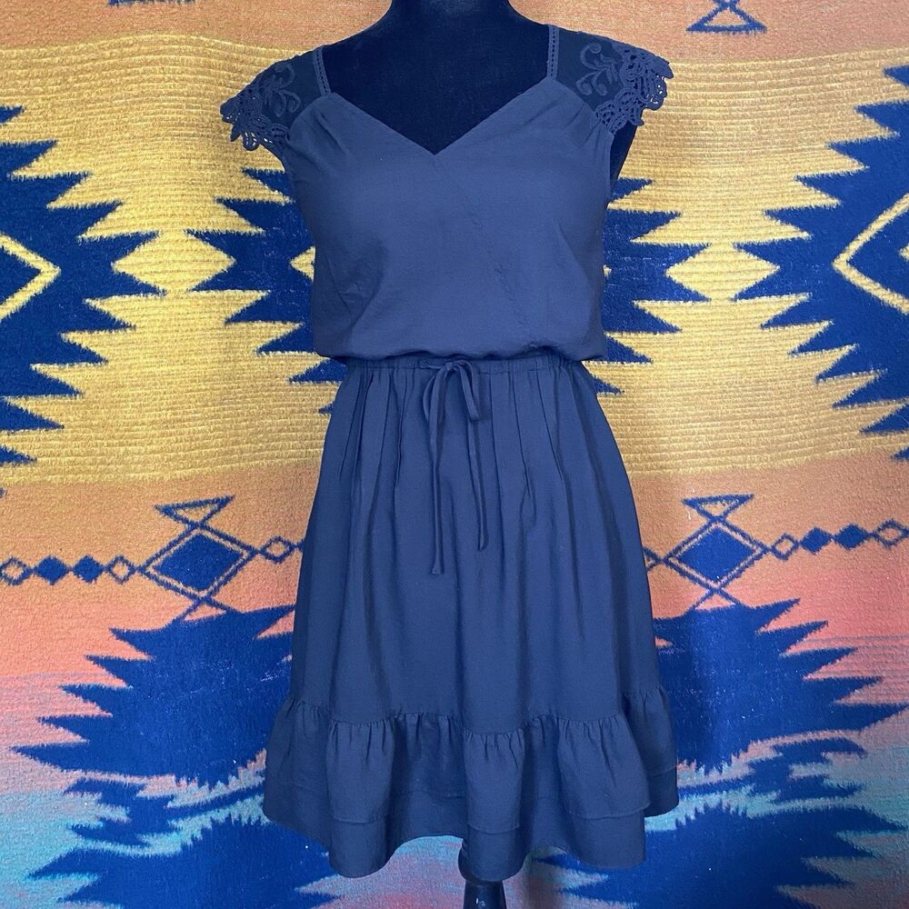 Elle Black Lace Mini Dress. Tie Belt. Ruffled Hem. Size XS. Whimsygoth. Boho.